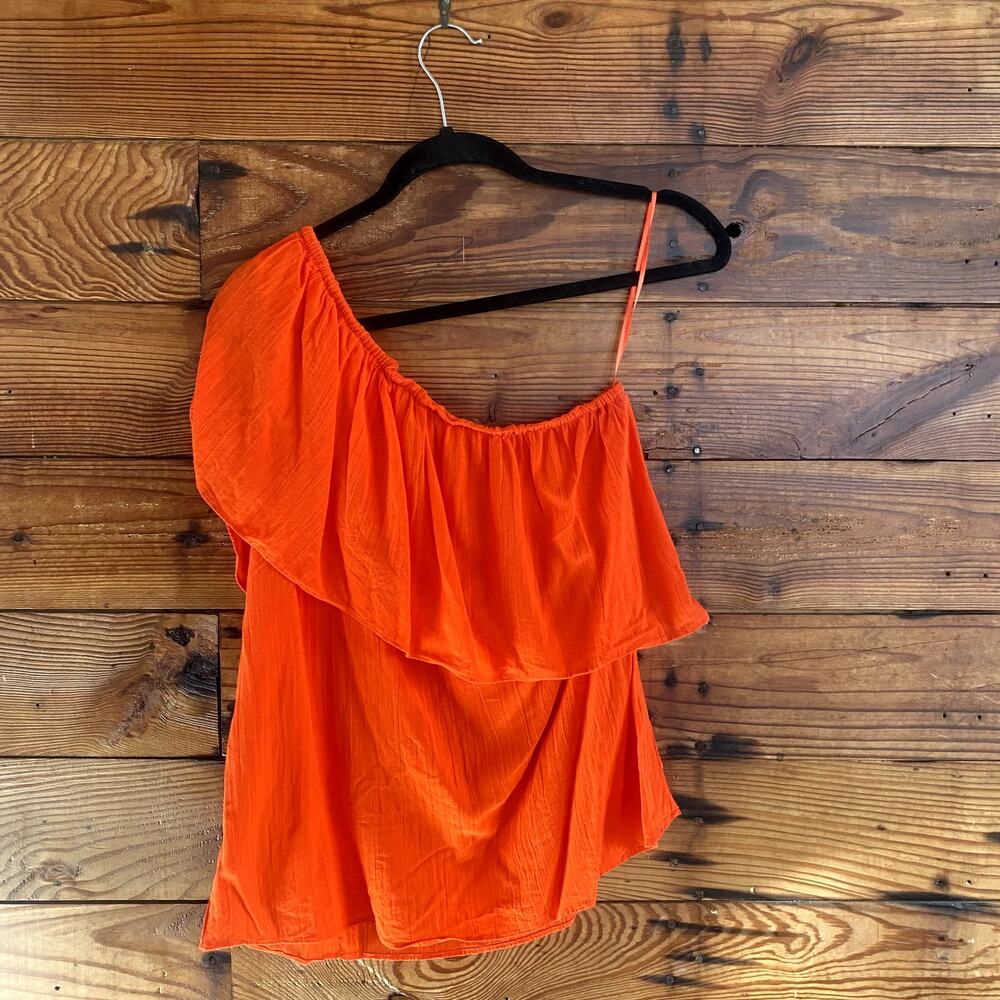 H&M Orange cotton one shoulder top size 8